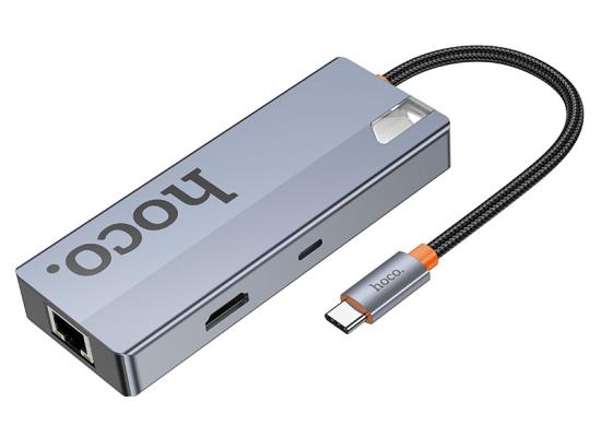 HOCO HB51 6-in-1 Multi-Function Converter(HDTV+RJ45+PD+USB3.0*3) - Gray